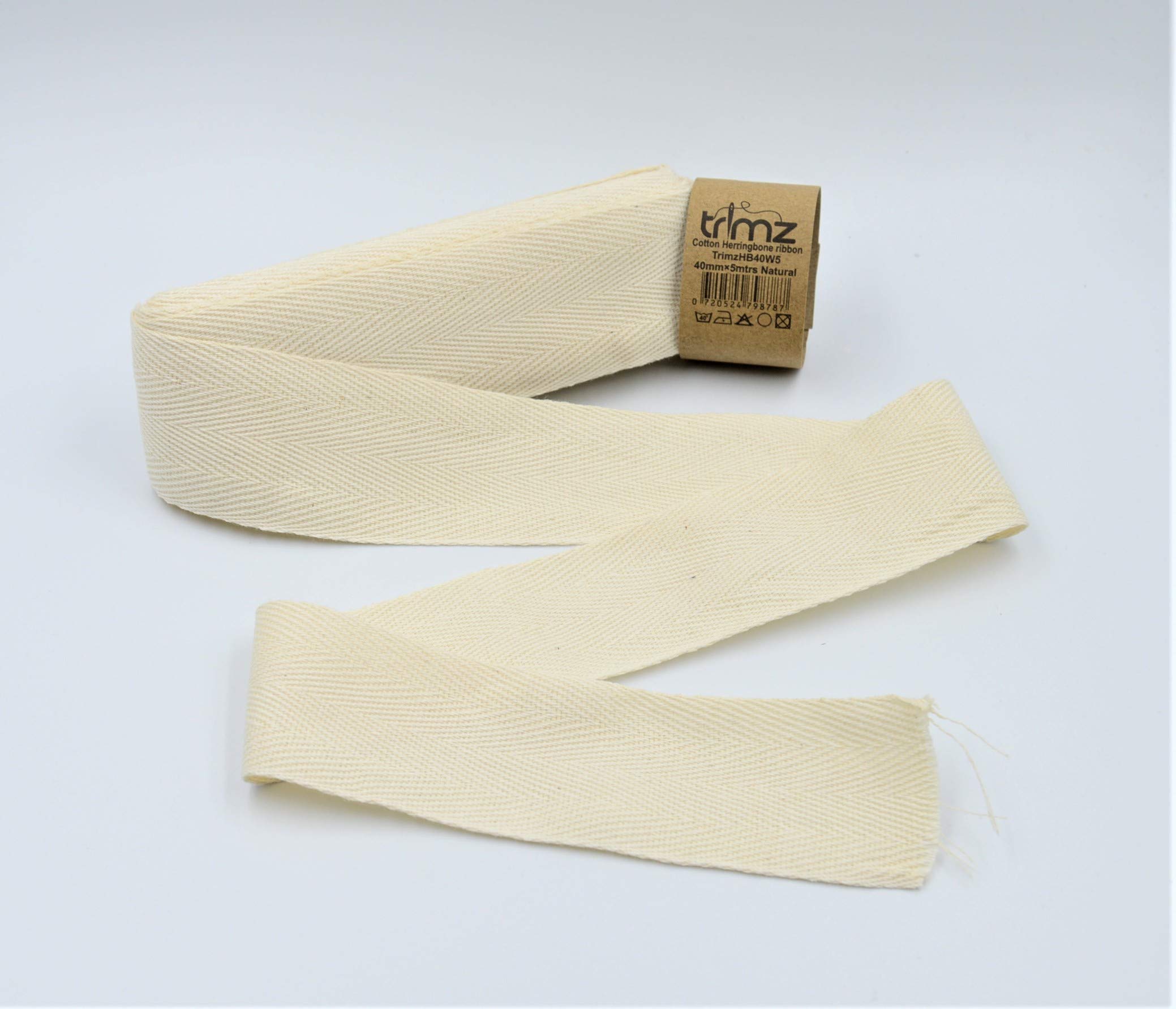 Trimz Natural 40Mm X 5M: Cotton Herringbone Tape 40Mm X 5M | Wide Craft Tape | Upholstery, Decorative Crafting