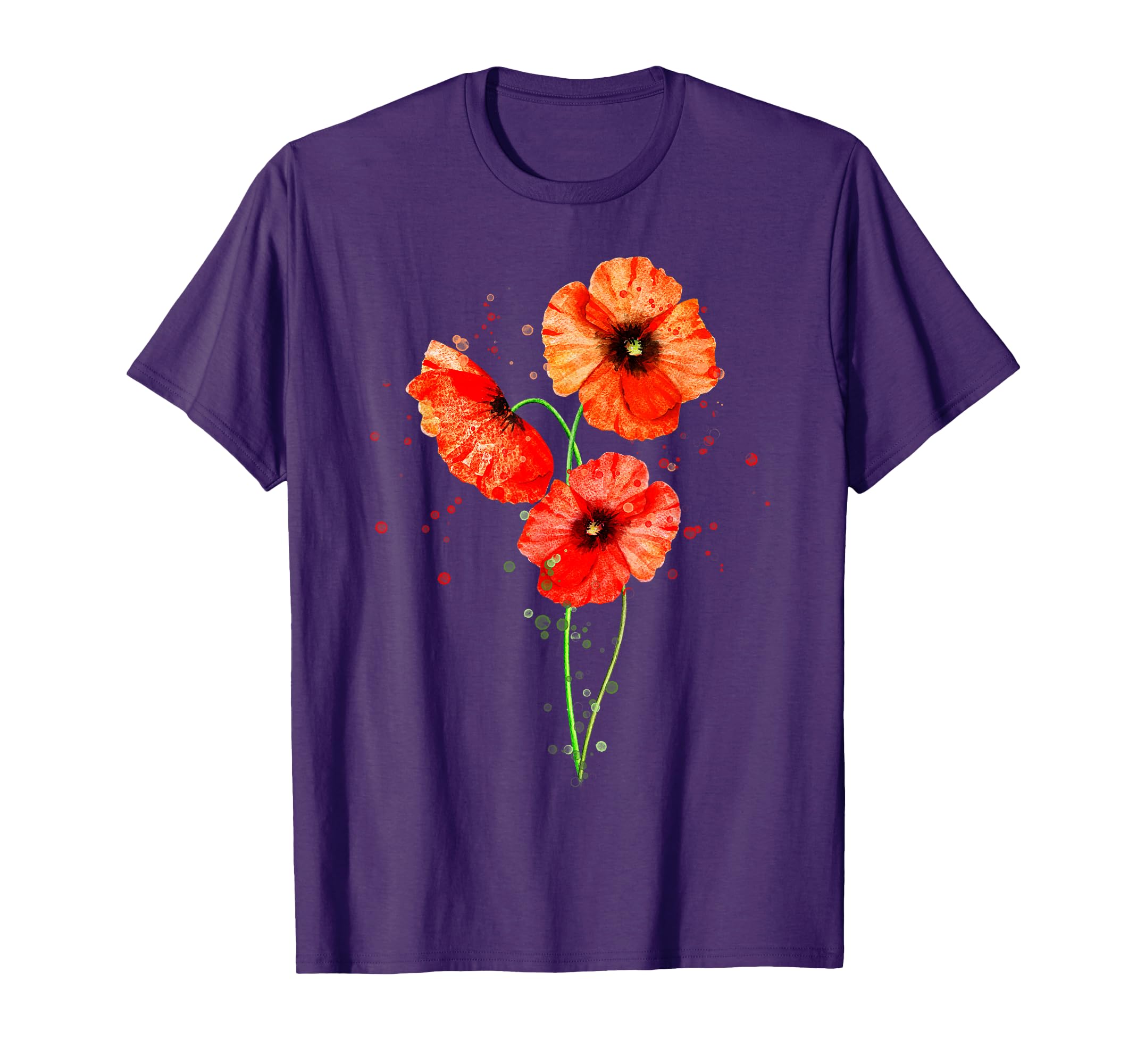 Red Poppies Watercolor Painting Botanical Flower Art T-Shirt