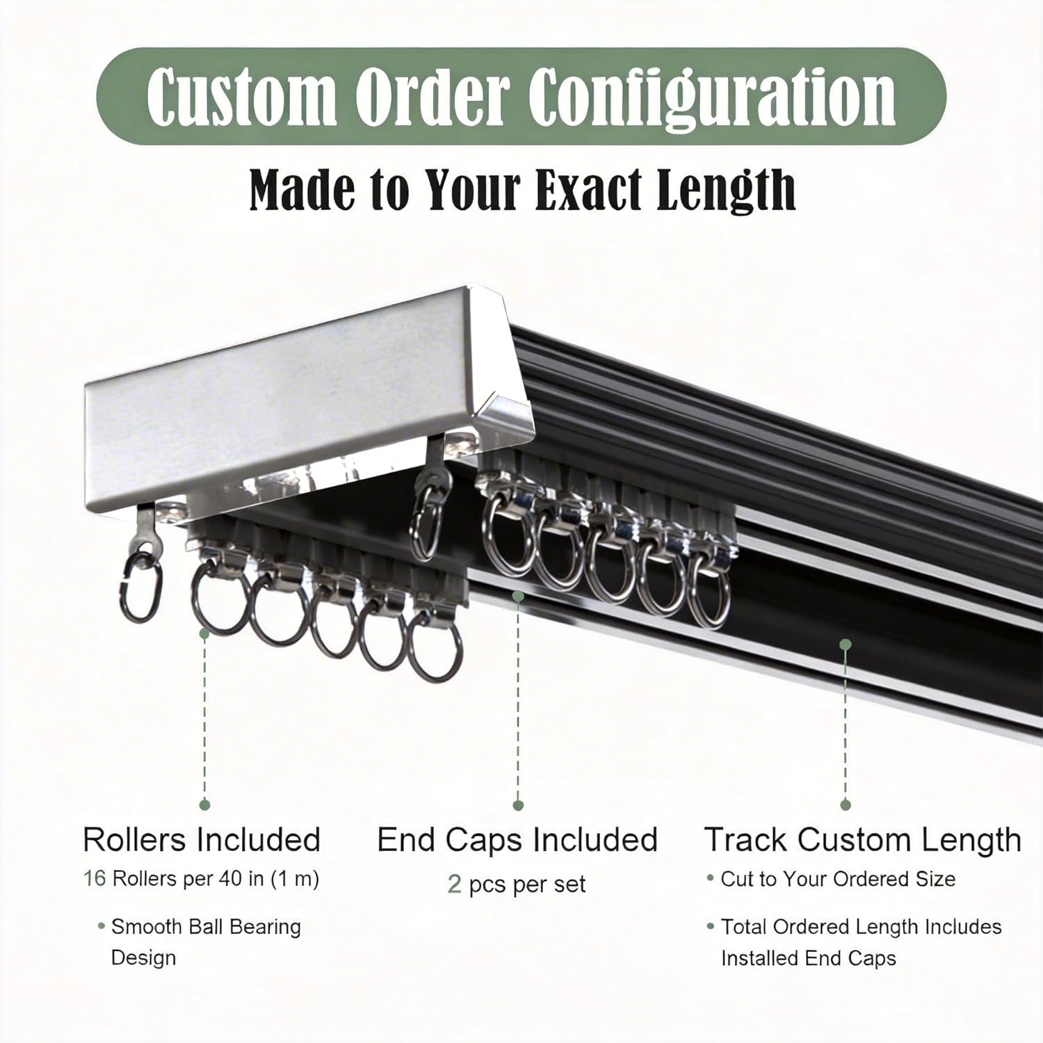 ZSHINE Curtain Conjoined Double Track Customize Length Ceiling or Wall Mounting Heavy-Duty Curtain Rails for Living Room Bedroom Room Divider(Black)…