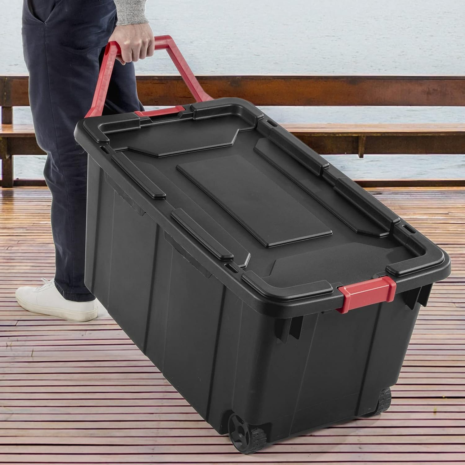 Storage Bins 40 Gallon Heavy-Duty Plastic Storage Bins, Container Totes with Durable Lid and Secure Latching Buckles, Stackable 2 Pack