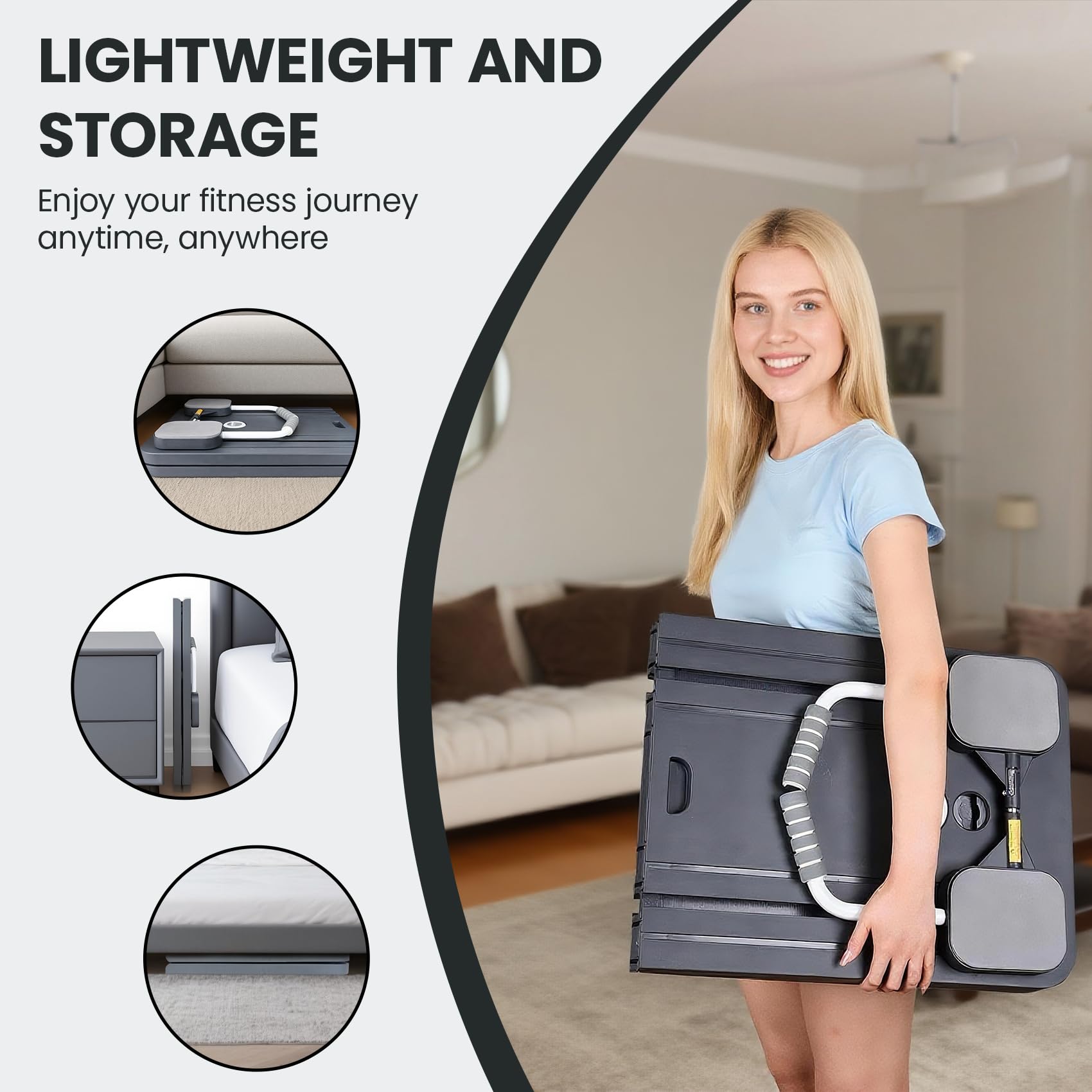 Faltbarer Pilates Reformer 5-in-1 Pilates Board Für Zuhause，Pilates Brett, Fitness Board, Mini Pilates Reformer Premium Schwarz—Mit Widerstandsbanden, Timer (ohne Batterien), Griffen und Knieschonern