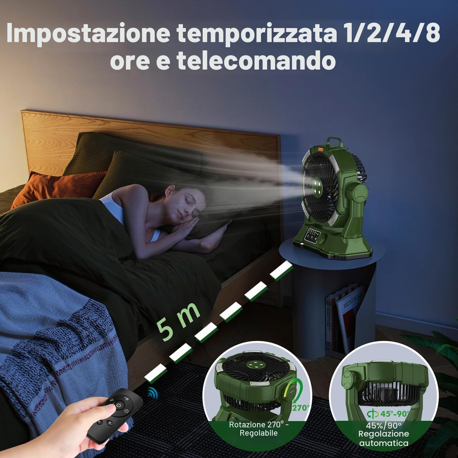 Ventilatore nebulizzatore portatile 6 litri, ricaricabile 20000 mAh, luce LED, 4 spruzzi