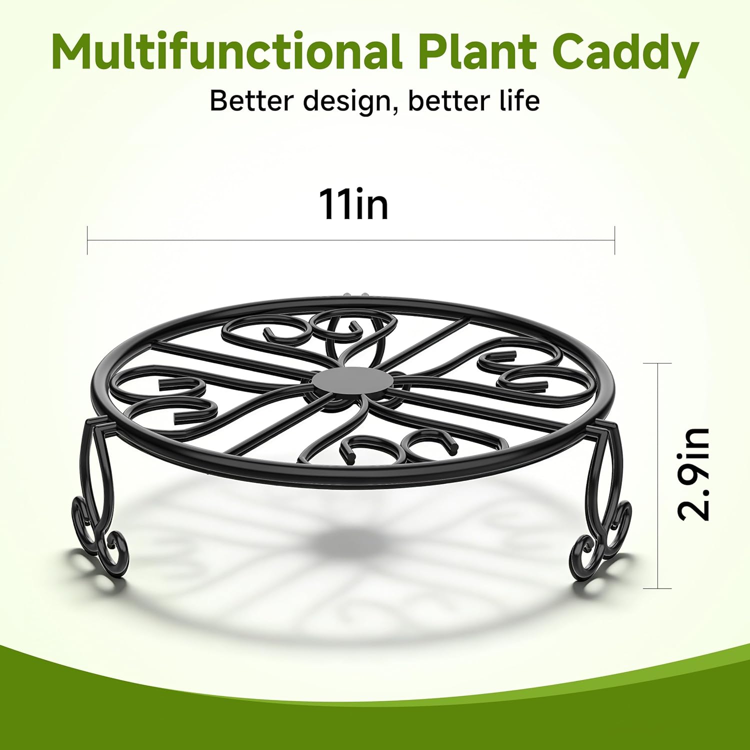 3-Pack Wrought Iron Plant Stands for Outdoor & Indoor Use, Heavy Duty Rustproof Metal Pot Stand Holder, Single Short Round Black Base for Patio Garden Porch Plants Flower Pots Planter Riser 11Inch