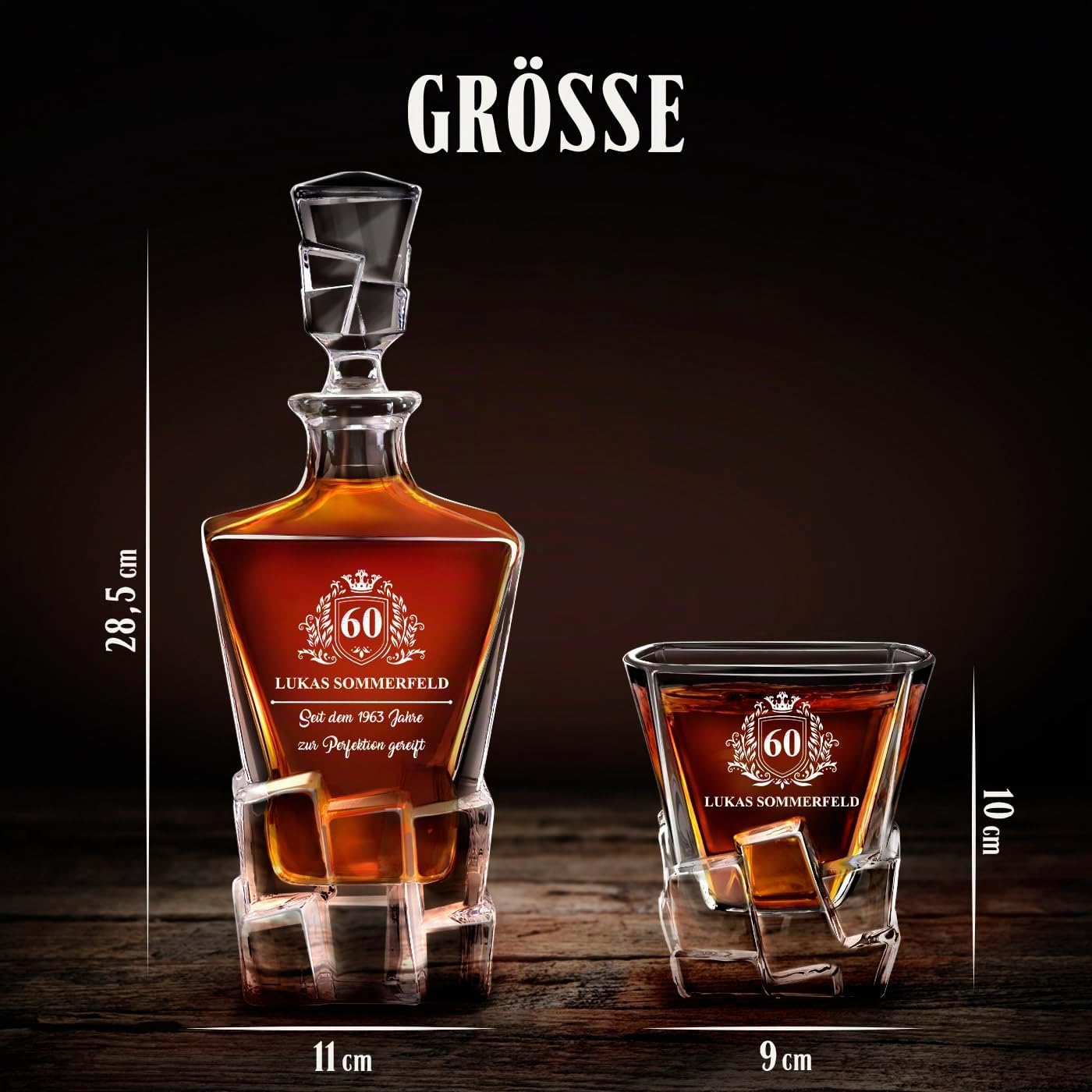 Maverton 950 ml Whiskey Karaffe + 4 / 6er Whiskygläser Set mit Gravur