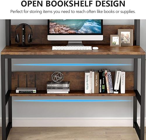 Miniatura 6 de Tribesigns Computer Desk with Hutch, 42" Study Desk with Bottome Storage Shelve, Workstaion for Home Office, Small Space, 42" W x 19" D x 55" H