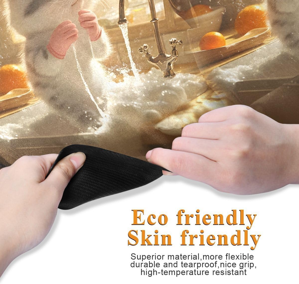 ALAZA Cute Little Cat Washing Dishes Yoga Mat Non Slip Fitness Exercise Mat, Workout Mat for Yoga, Pilates and Floor Exercises