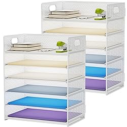 Marbrasse 2 Pack Desk Organizer with Handle, 6 Tier Paper Letter Tray, Mesh Desk File Organizer for Office, School and Home - Whtie