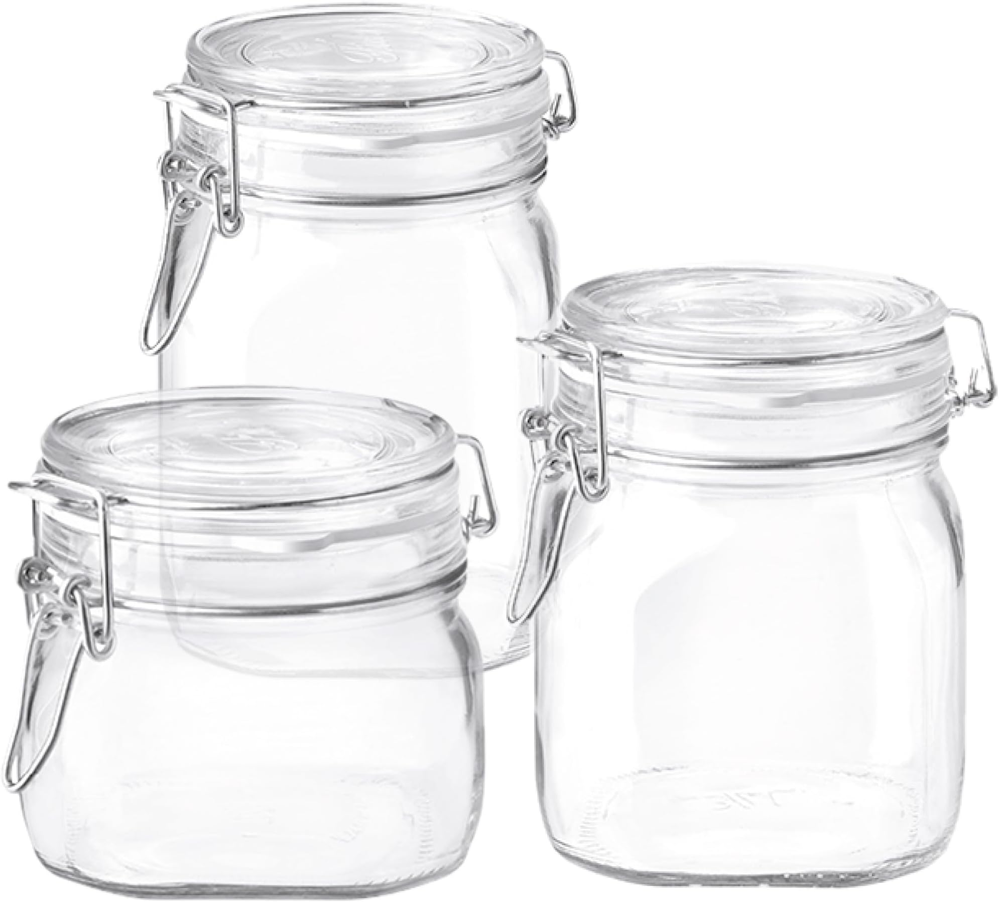 Bormioli Rocco Fido Glass Jars (17.5 Oz, 33.75 Oz & 25.25 Oz) - Airtight Storage Containers - Ideal for Pantry Storage, Gifting, Canning & Kitchen Organization, Made in Italy (Set of 3)