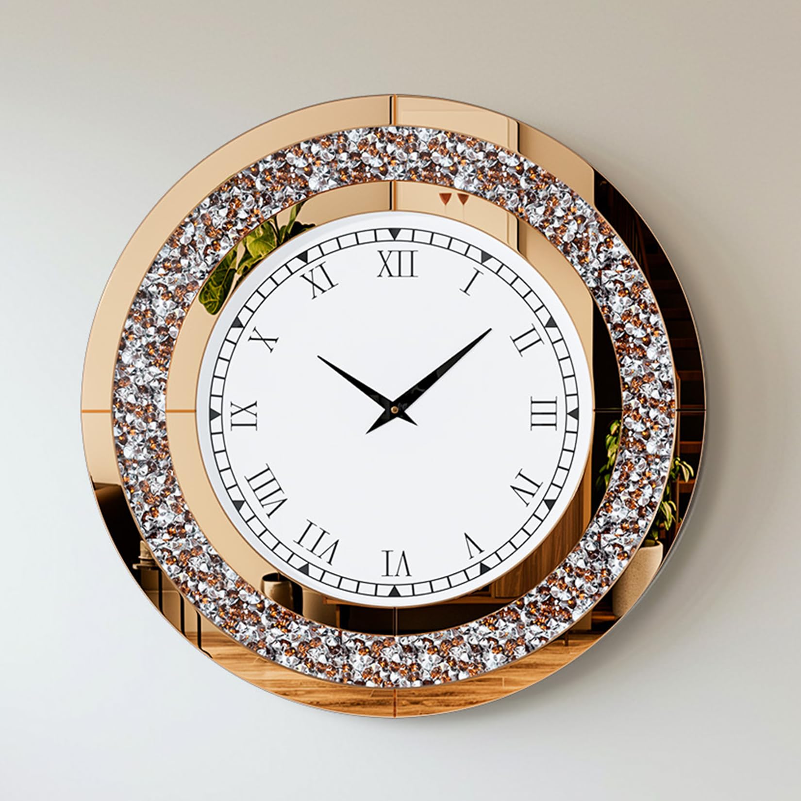 Wanduhr Modern Groß 60cm: Deko Kristall Uhren, Wohnzimmer Wanduhren Tickenfreies Design Römische Ziffern Uhren für Wohnzimmer, Schlafzimmer, Küchen Dekoration Gold