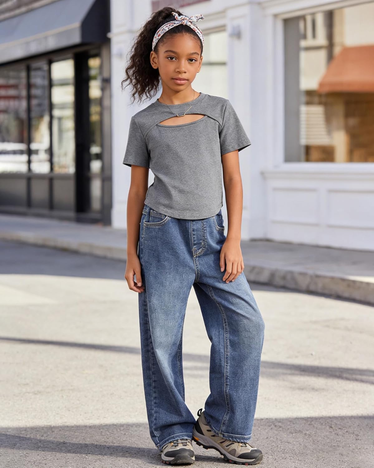 SANGTREE Girls Baggy Jeans Wide Leg Jeans Elastic Waist Casual Denim Pants Kids Clothes,6-14 Years - Image 6