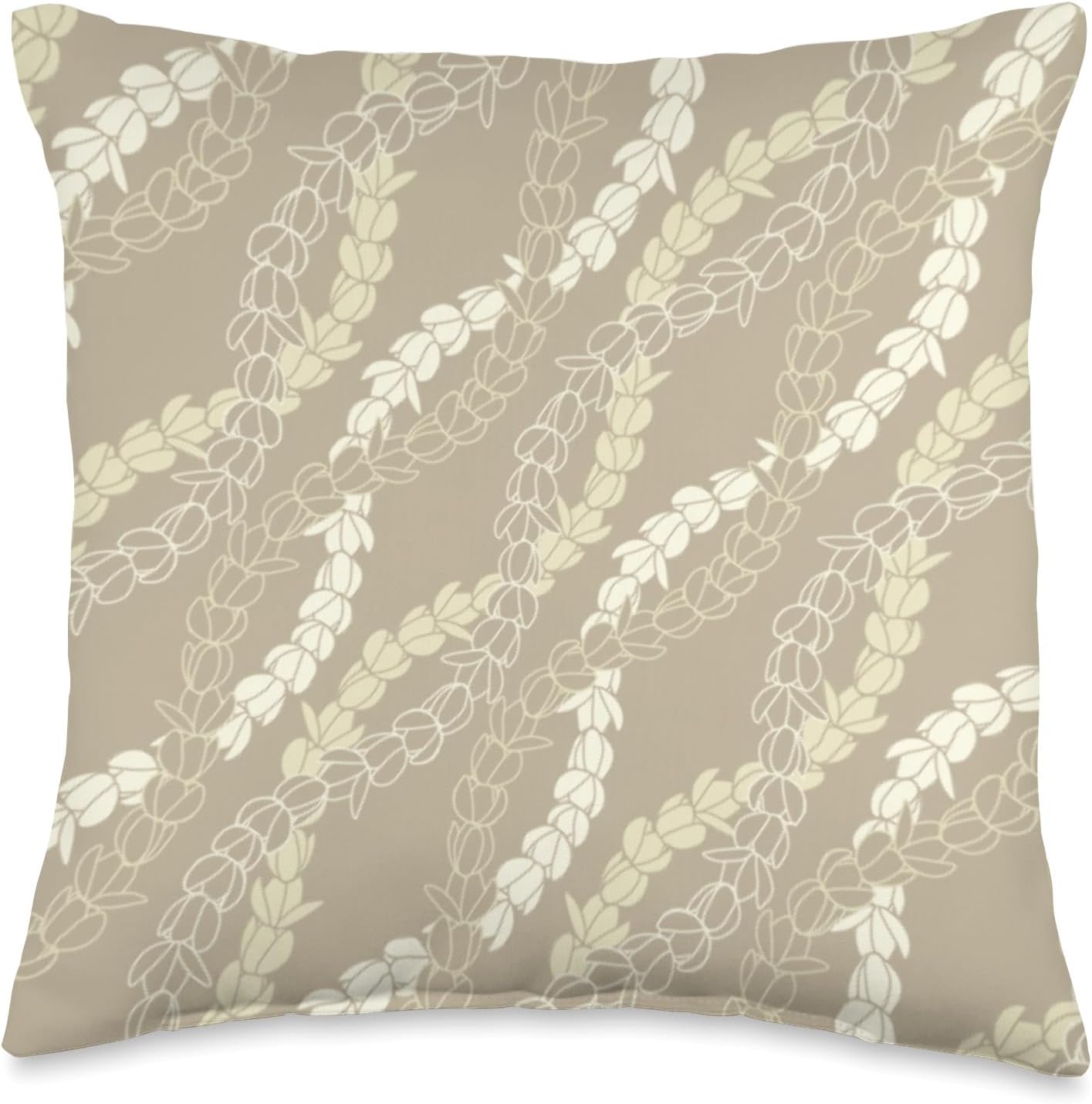 Neutral, White Pikake Hawaiian Flower Lei Throw Pillow