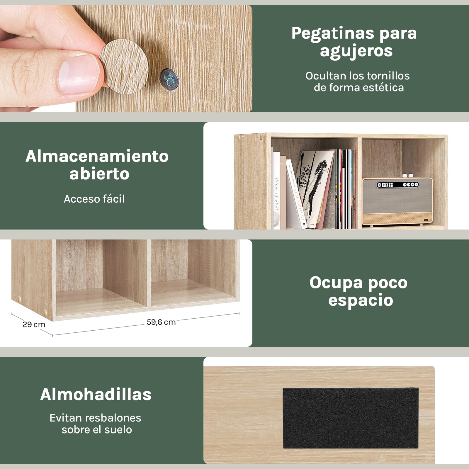 WOLTU Libreria con 6 Cubos Abiertos, Estanteria para Libros y Exposición, Mueble Estanteria para Oficina, Estudio Juvenil y Salón, 60x29,5x89cm, Roble Claro, SK002hei3