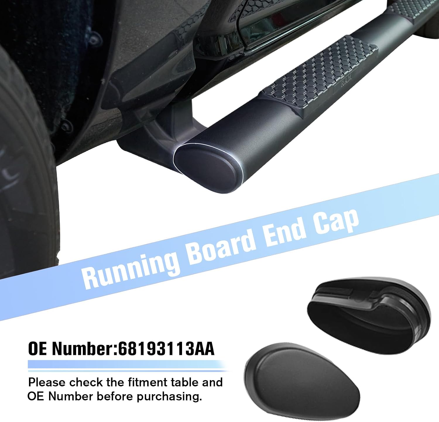 Running Board End Caps for 2013-2022 Dodge Ram 1500 Crew Cab, Side Steps Bars End Caps Cover Set Compatible with 2013-2019 Dodge Ram 2500 3500