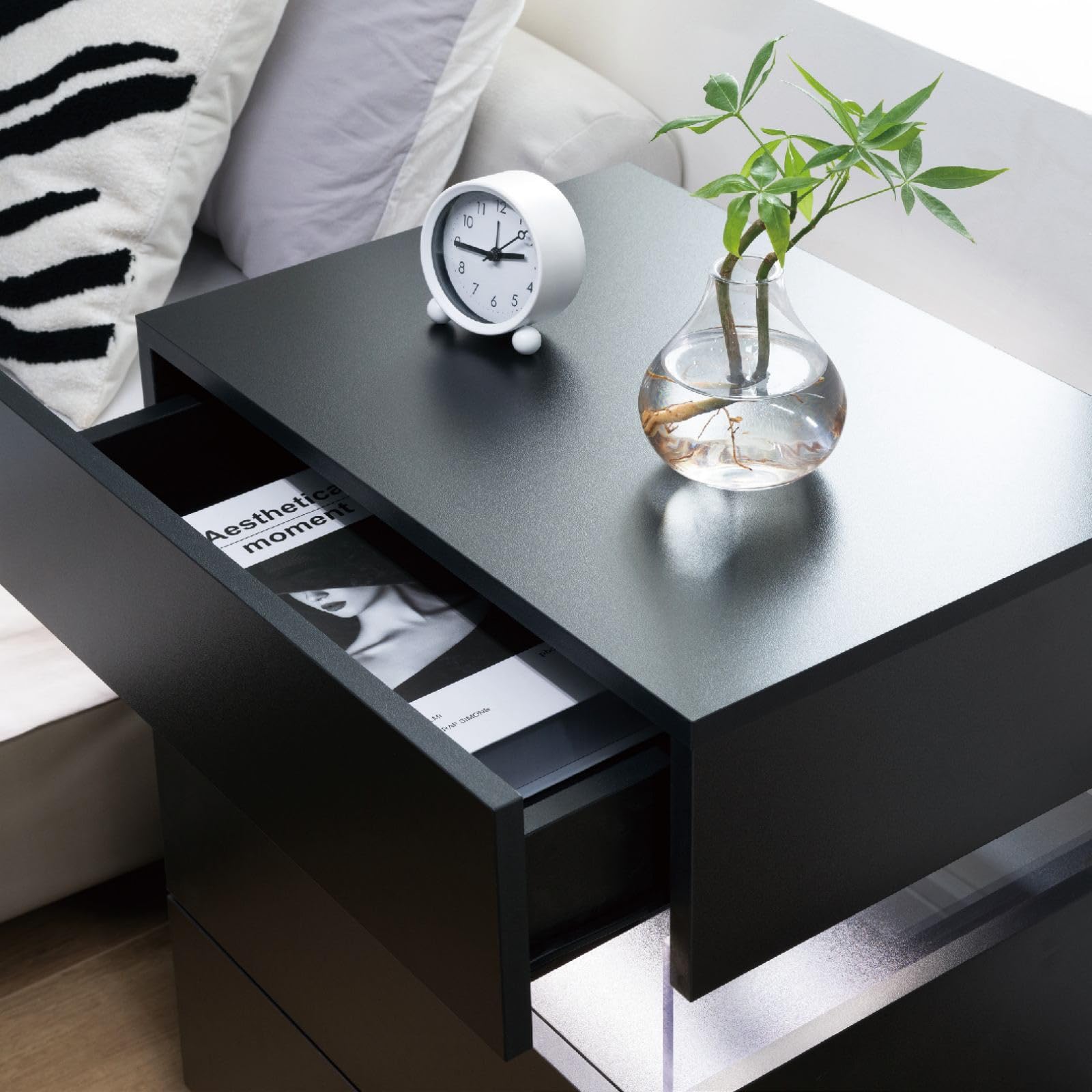 SoBuy Comodino Camera da Letto - Comodino con 2 Cassetti e 1 Ripiano, Tavolino Salotto - Moderna Cassettiera L45 x P38 x A55 cm Nero FRG258-SCH