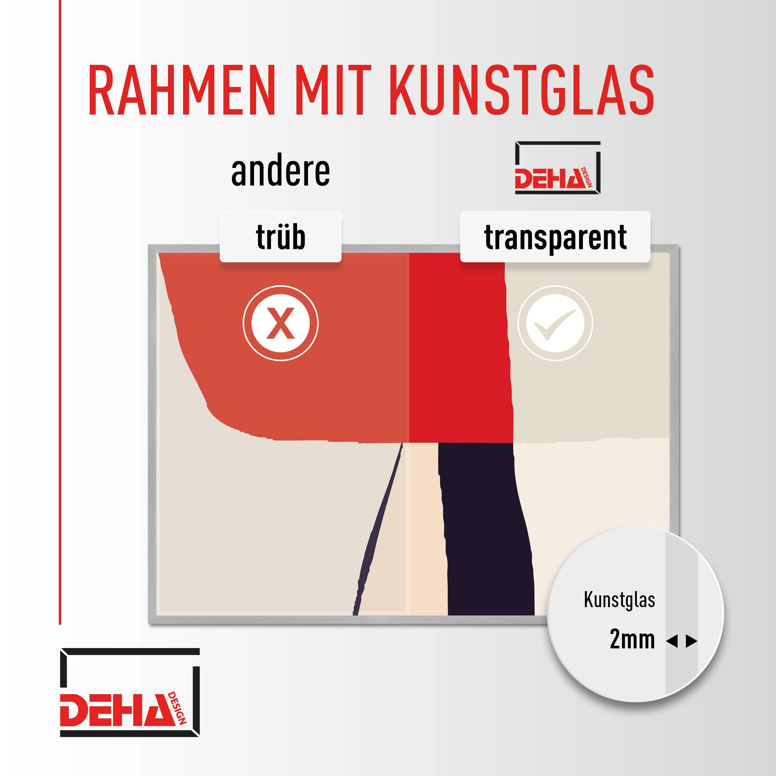 DEHA Design Bilderrahmen, 42 x 59,4 cm (A2), Aluminium, Schwarz matt, Posterrahmen zum Aufhängen im Hoch- & Querformat, bruchsicheres Kunstglas, Tribeca