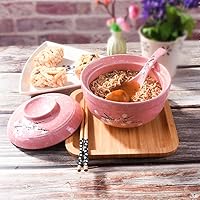 Vista 5 de Tazones de cerámica para ramen con tapas, cuenco de fideos instantáneos de porcelana grande japonesa con tapa para sopa, arroz y gachas de avena