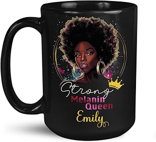 Custom Black Woman Afro Art Coffee Cup, Motivational Black Mug 11oz 15oz, Personalized Choose Name Ceramic Cup, Customized African American Woman Design Mug, Inspirational Cup