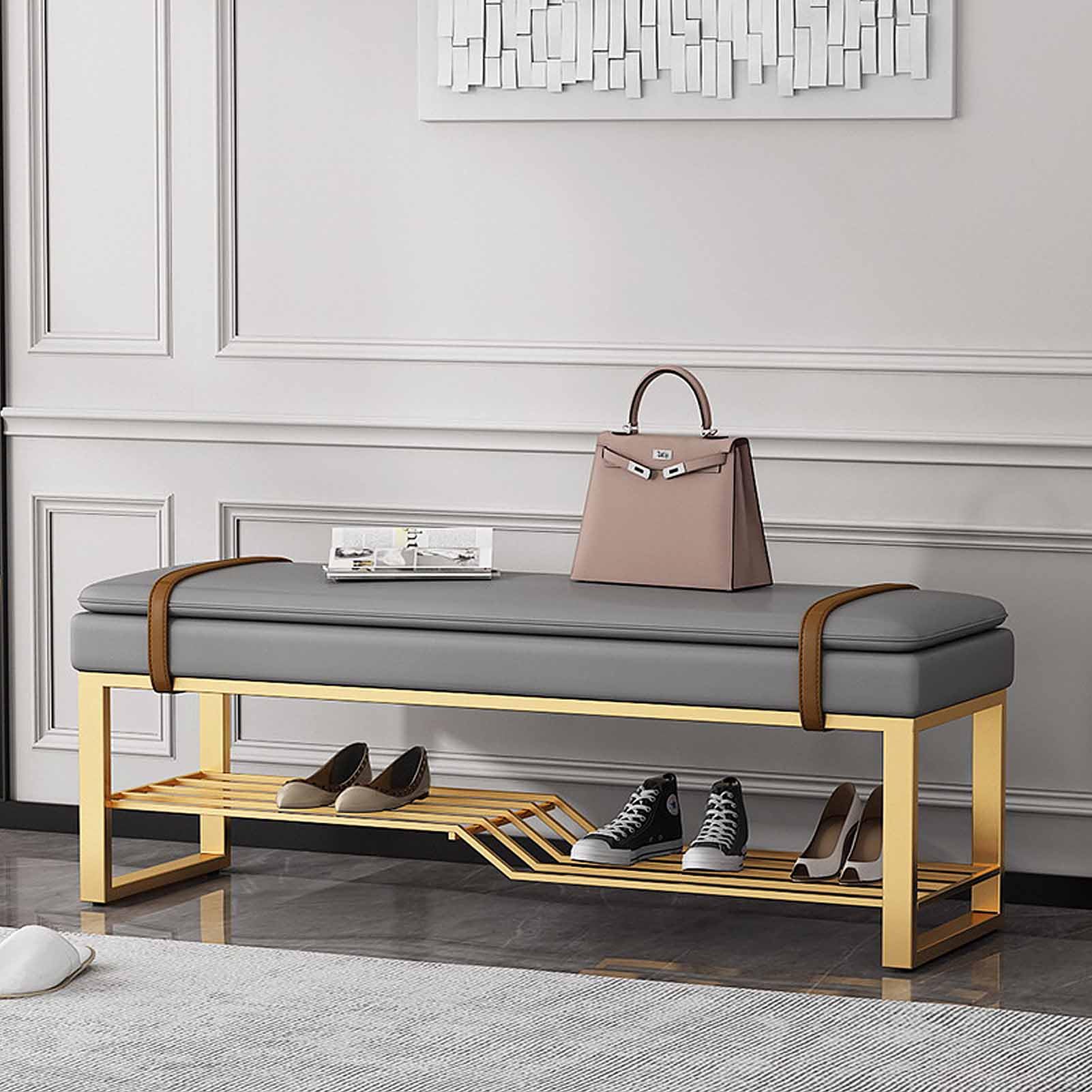 SXZenSpace Shoe Stool Household Doorway Entryway Bench Entrance Bedside Metal Iron Frame Shoes Rack for Living Room Bedroom