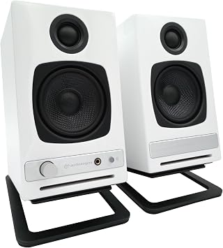 Audioengine A2 HD HD3 White Bluetooth Desktop Speakers and DS1M Metal Stands