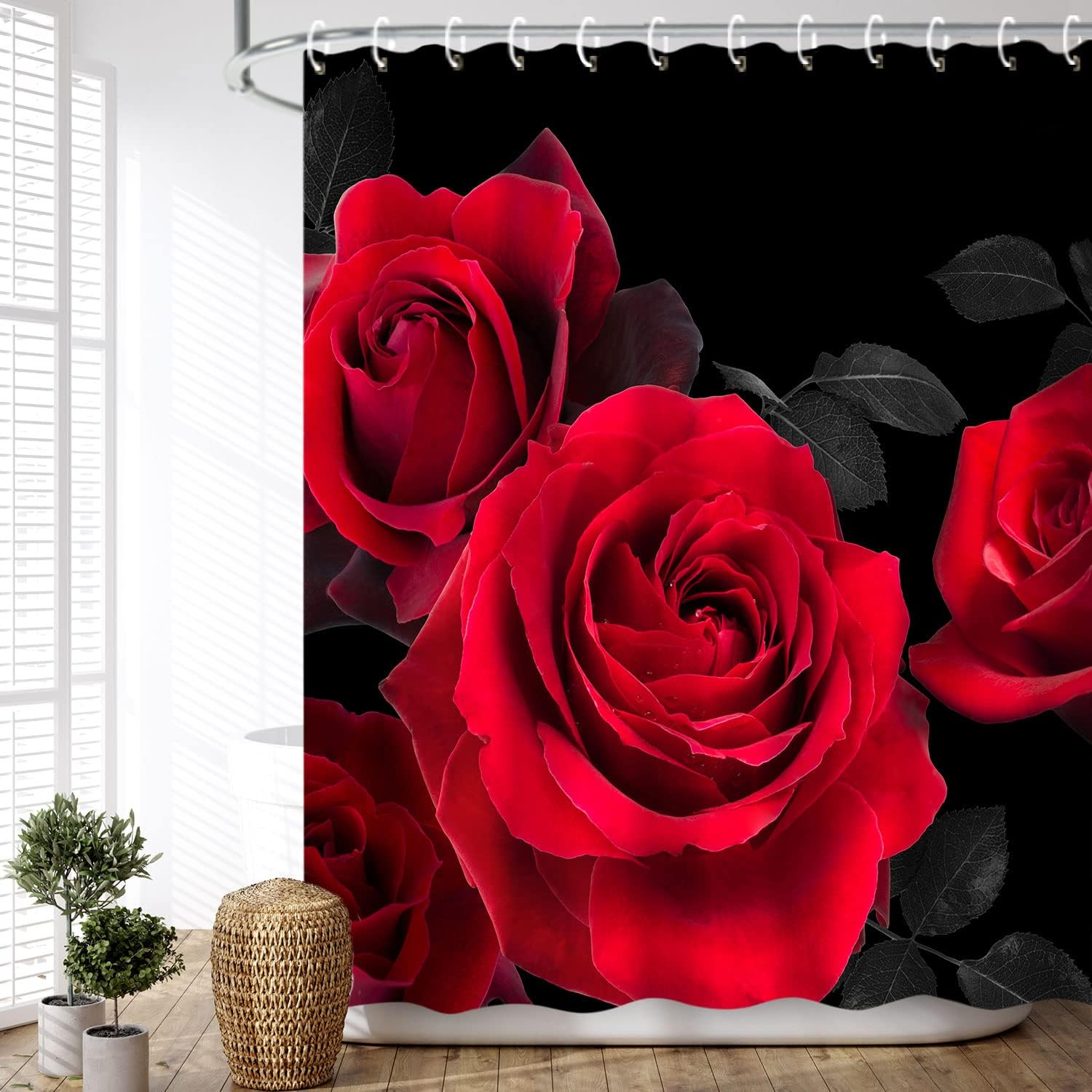 LIVILAN Red Shower Curtain for Bathroom Rose Shower Curtain