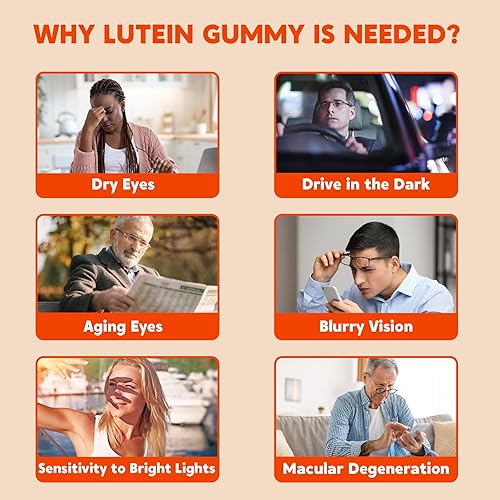 Miniatura 6 de Suplementos de luteína y zeaxantina sin azúcar (25 mg) Vitaminas A, C, E, arándano, astaxantina, aceite de coco para una mejor absorción, salud de