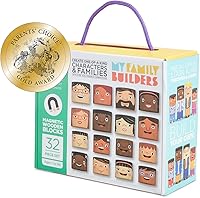 Vista 4 de Juego familiar magnético multirracial de 32 piezas, bloques de construcción de diversidad de madera para niños, rompecabezas multiculturales