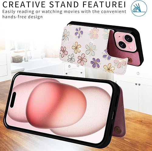 Miniatura 176 de UEEBAI Funda tipo cartera para iPhone 15 Pro Max con tarjetero, cubierta de cuero PU con soporte, bloqueo RFID, doble cierre magnético, relieve de