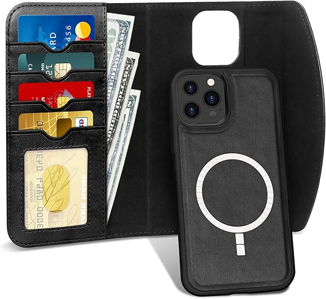 Fyy iPhone 13 Pro Max Case, 2-in-1 [Support Magsafe Charger] Magnetic Detachable Wallet Phone Case with Card Holder Protective Shockproof Cover for Apple iPhone 13 Pro Max 6.7" (2021) Black