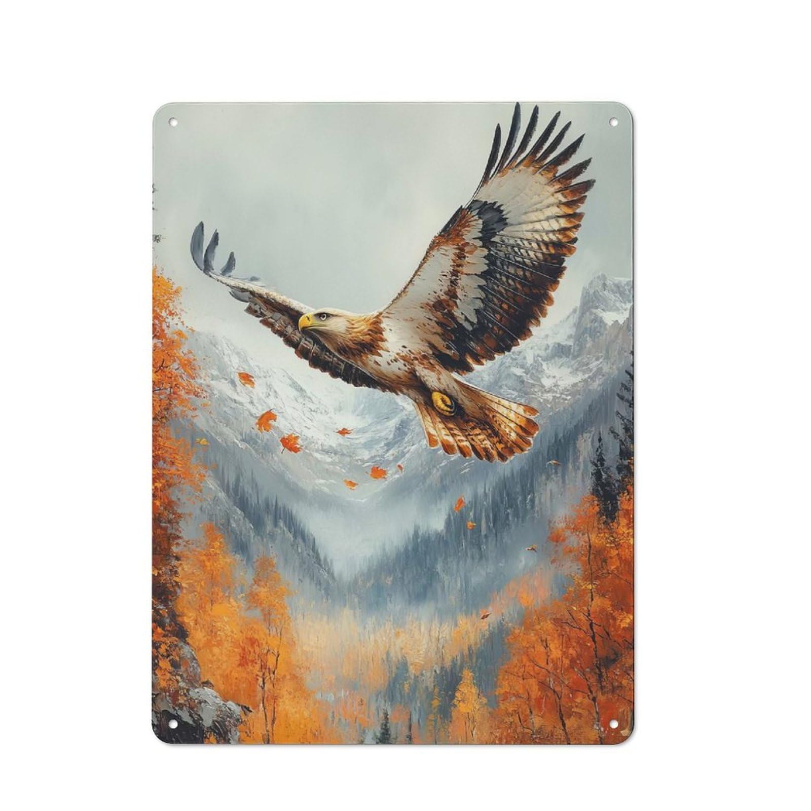 Junmoney Golden Eagle Soaring 40X30cm Rustic Metal Sign With For Hobby Room Or Studio, Metal Sign Decor For Hobby Rooms And Studios