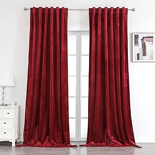 Benedeco Red Velvet Curtains for Bedroom Window with Back Tab, Super Soft Vintage Luxury Heavy Drapes, Room Darkening Thermal Insulated Curtain for Living Room, W52 by L84 inches, 2 Panels - Buy now