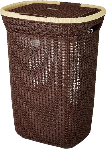 Amazon Brand - Solimo Knit Laundry Basket - Big - 55 Litres - 44 Cm X 35 Cm X 61 Cm | Dark Brown - Plastic