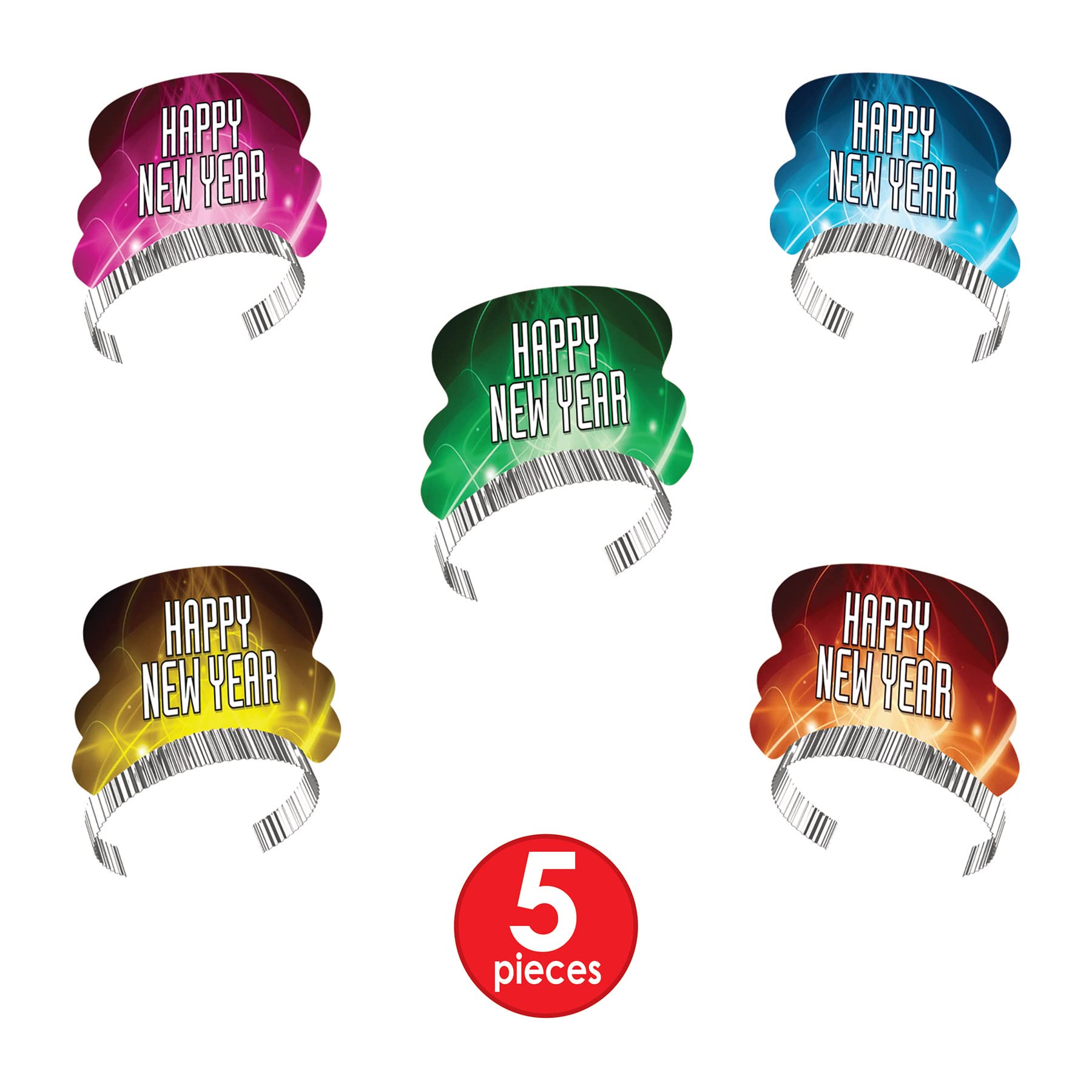 Beistle S16100PF18 Glow Happy New Year Party Sortiment für 10 Personen NYE Hüte, Tiaras, Noisemaker Hörner, leuchtende Halsketten und Armbänder, Papier Kunststoff Folie, Mehrfarbig