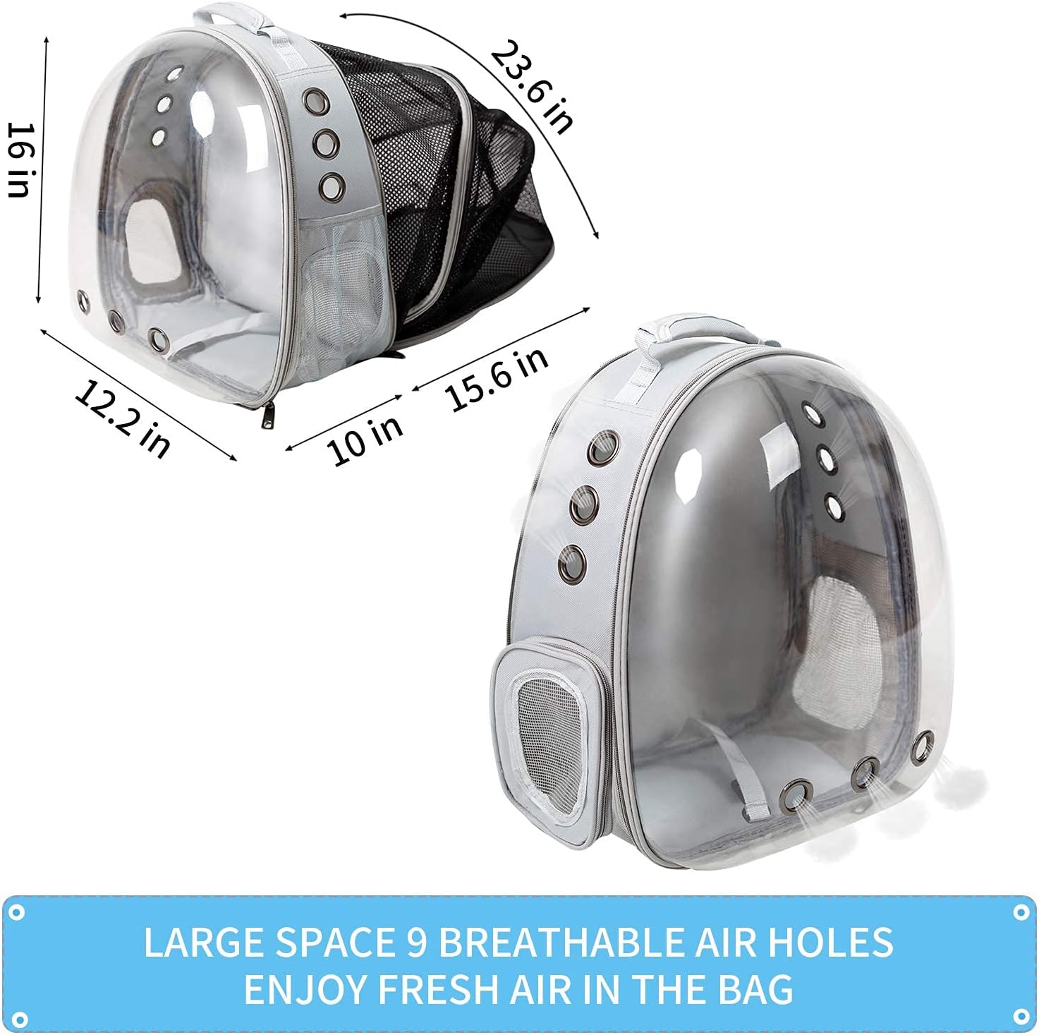 Bubble Cat Backpack Up to 15 Lbs, Expandable Cat Backpack Carrier Transparent Capsule Pet Carrier for Small Cats and Puppies, Airline-Approved, Designed for Travel and Outdoor Use, ZolooPet
