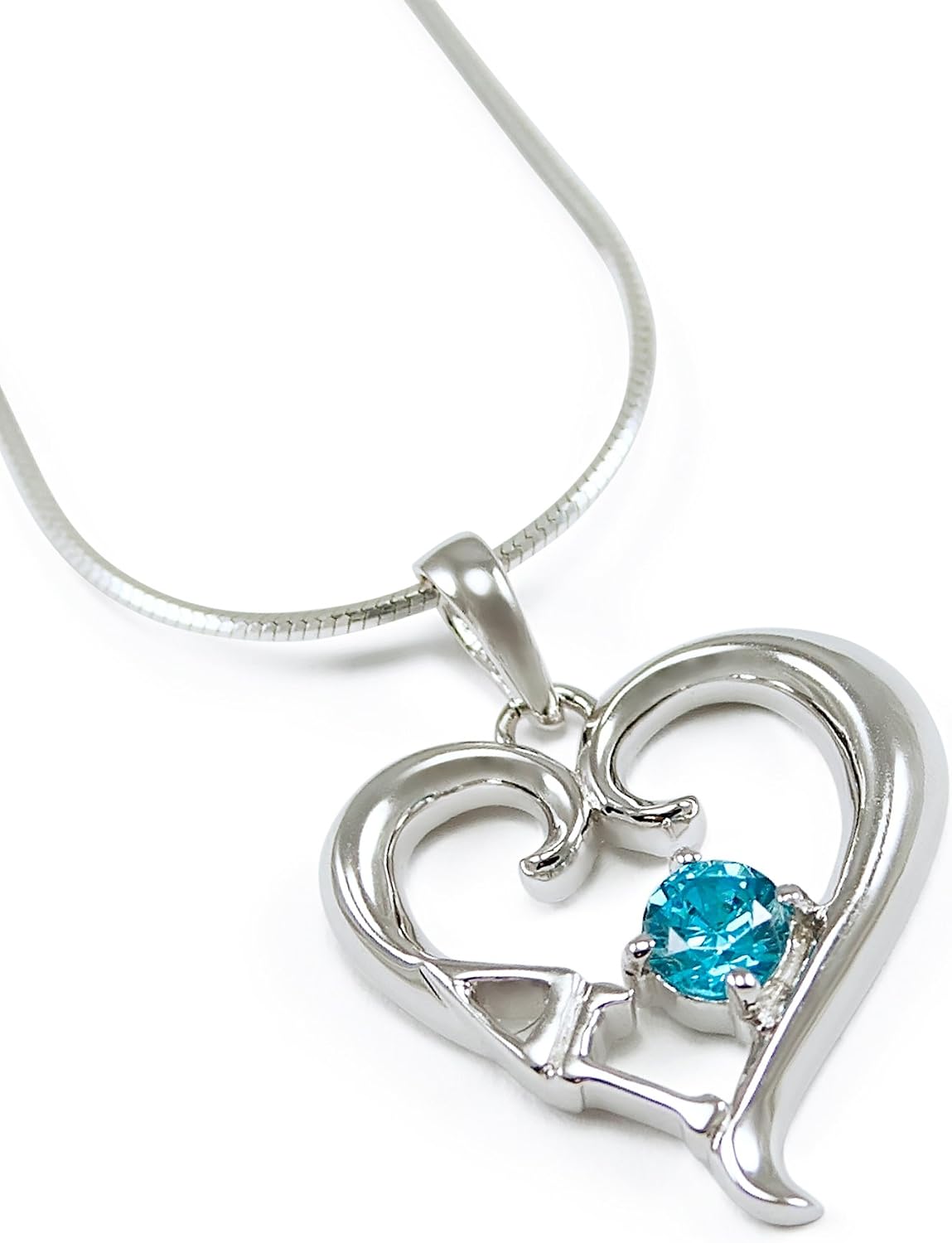 The Collegiate Standard Delta Gamma Sorority Heart Pendant with Brilliant Light Blue Cubic Zirconia (CZ)