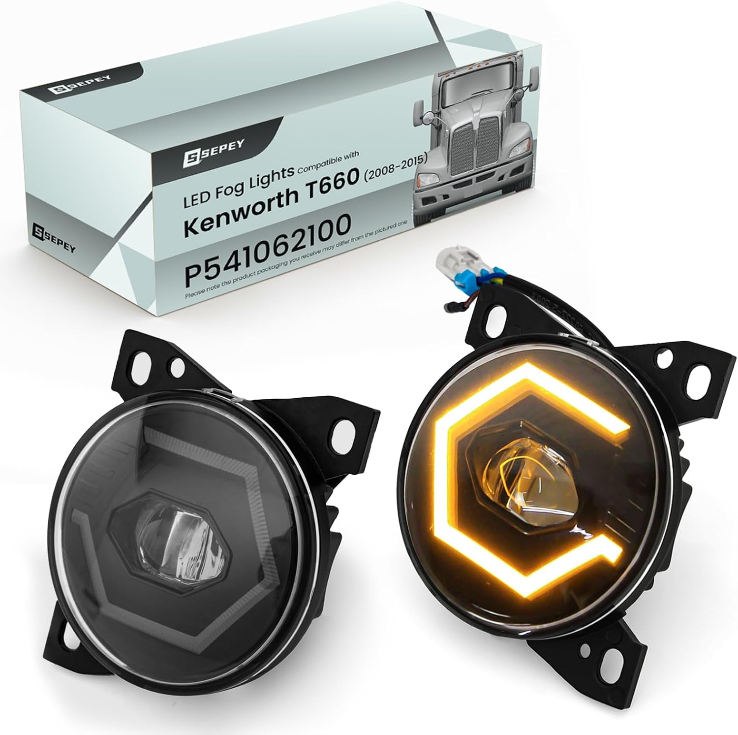 SEPEY Full LED Fog Lights for Kenworth T660, Fog Lamps Assembly Passenger & Driver Side for Kenworth T660/Peterbilt 579/587, A Pair