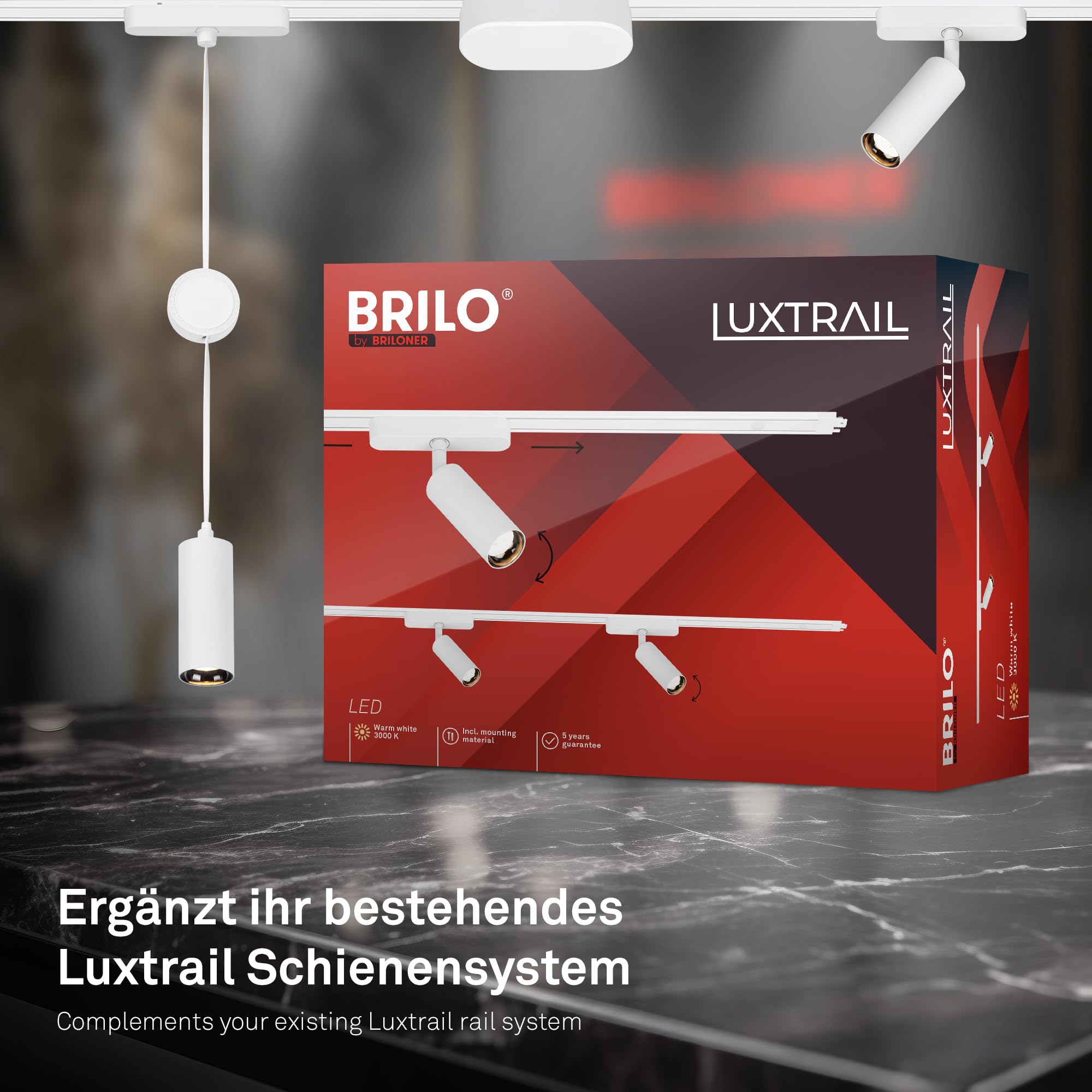BRILONER - Système de rail Luxtrail LED Tracklight, Blanc chaud, Orientable, Accessoires, Tracklight, LED Spot, Spot de plafond, Projecteur, Plafonnier, Plafonnier, 130x40x155mm (LxDxH), Blanc
