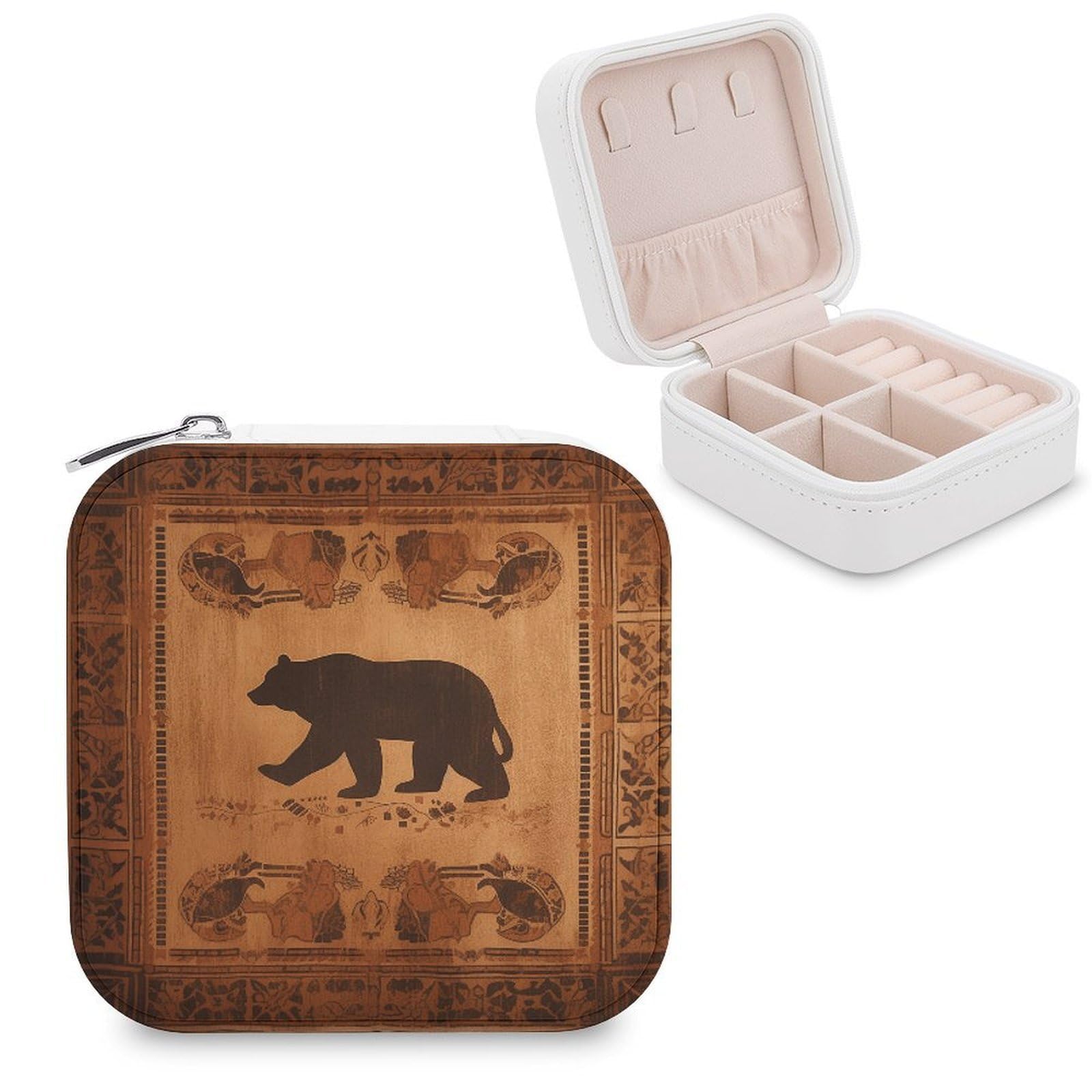 VstaDank Bear Travel Jewelry Case Zipper Portable Small Jewelry Box Custom Pu Leather Mini Traveling Jewelry Organizer for Rings Earrings Necklace Bracelet Girls Women