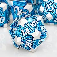 Vista 21 de 7 piezas de dados de metal DND con caja, dados RPG negros y azules D y D para usar con juegos de mesa D&D, juego de rol, juego de dados poliédricos