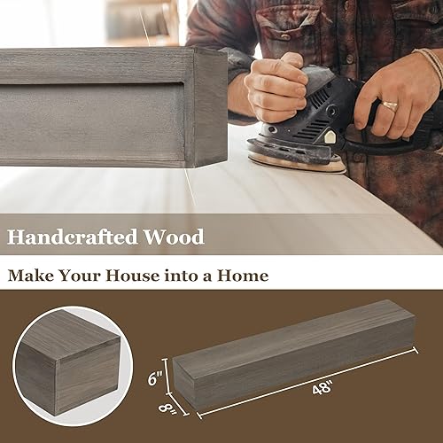 Miniatura 4 de Mantel de chimenea  Estantes flotantes de madera de 60 pulgadas de ancho  Viga hueca envejecida hecha a mano  Estantería de madera montada en la