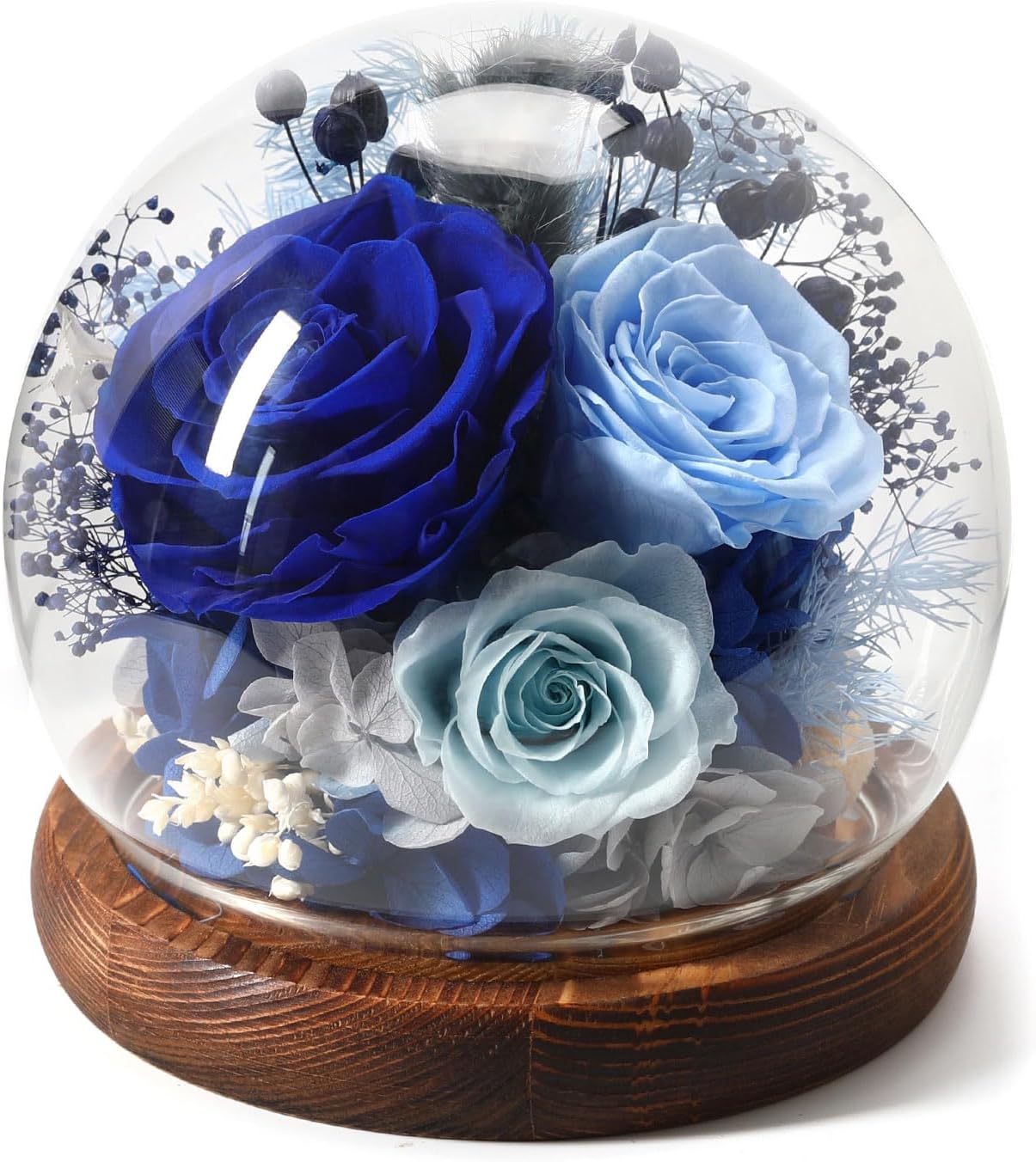Valentines Day Flowers Gifts for Women,Forever Real Preserved Roses in Glass Dome,Valentines Roses Gifts for Her Wife Girlfriend Women Best Friend/Blue