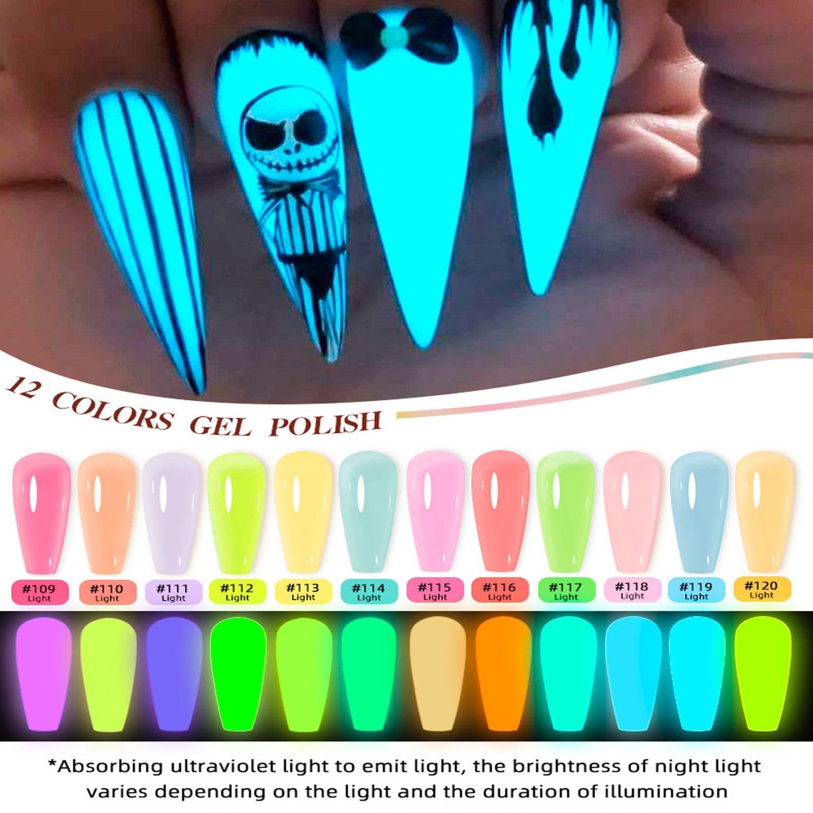 Smalto gel luminoso 12 Pezzi Luminosi Durevoli Portatili | Gel Unghie con Effetto Luminoso Brillante da Donna Forniture Manicure Glow per Donne Ragazze Beauty Lovers Studenti Saloni