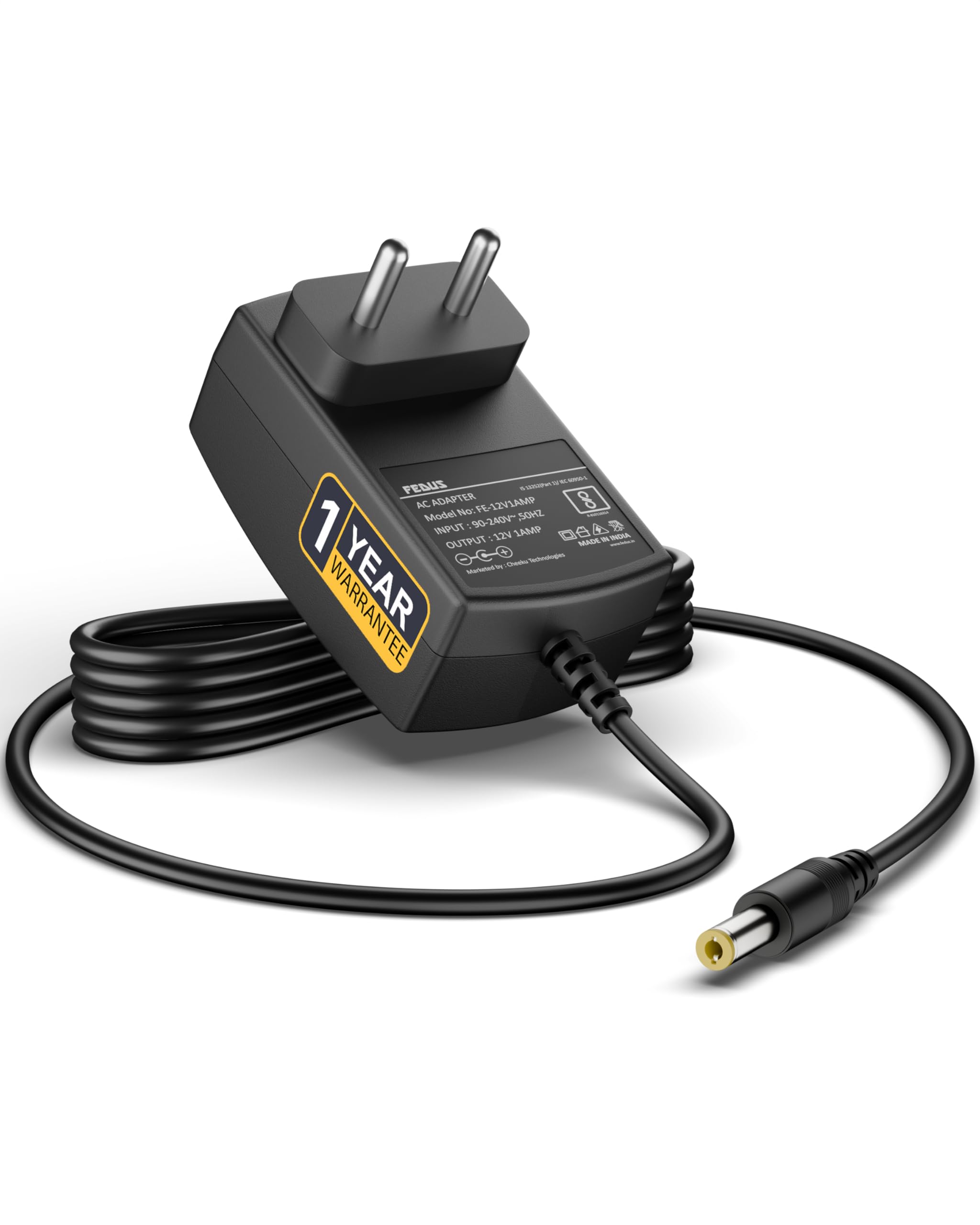 Fedus 12V 1A Dc Power Supply Adapter, Smps for LCD Monitor, Tv, Pos Machines, Led Strip, Set Top Boxes, CCTV Cameras, [12 Volt, 1 A Power, Black, 2.5Mm X 5.5Mm Jack]