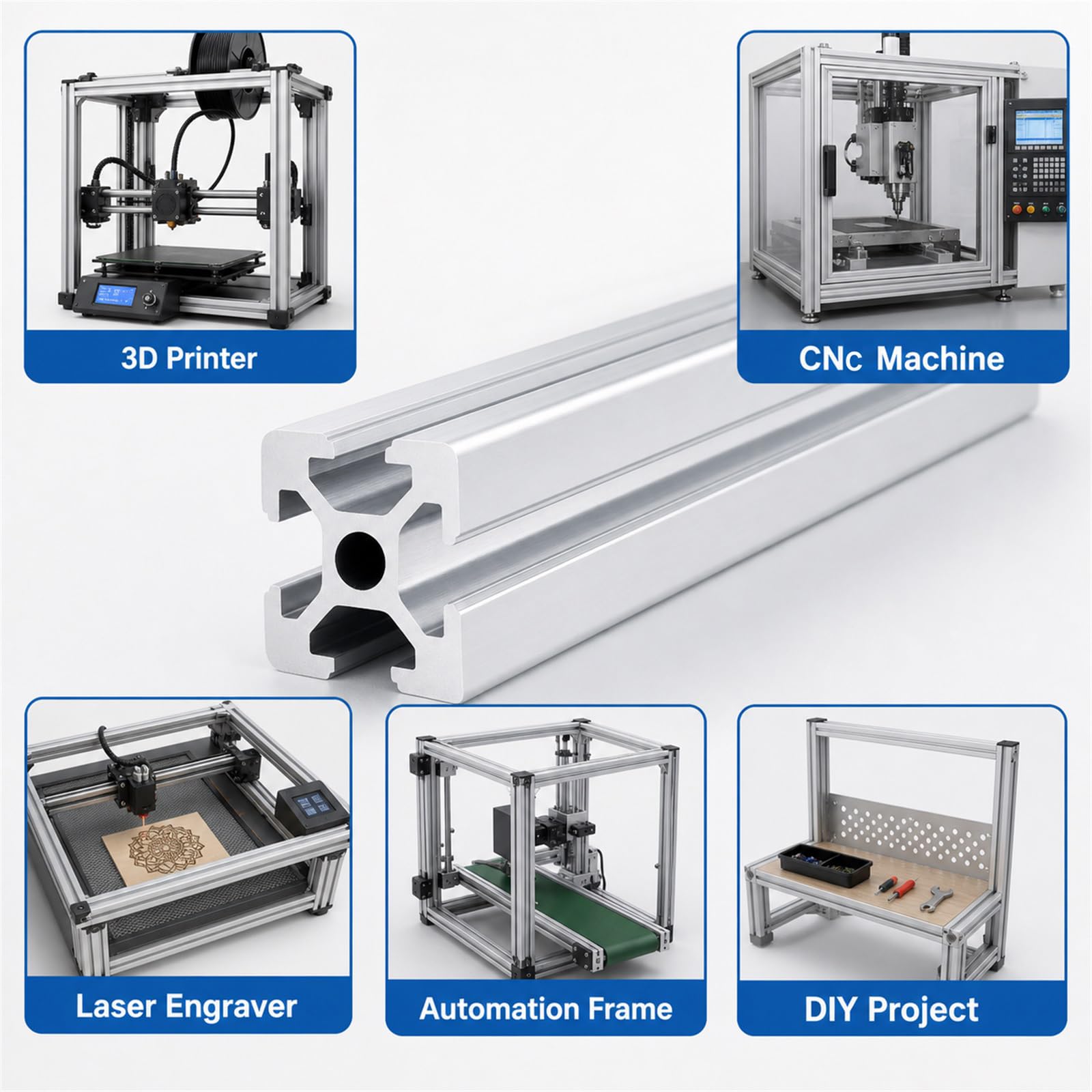 Eloxiertes Wetterfestes Alu Profil,Aluminiumprofil Extrusions Eloxierte Linearschiene,Quadratische Aluminium-Profile,Stabil Und Langlebig,FüR Industrie,3D-Drucker,DIY