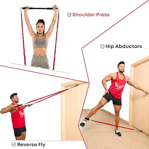 Miniatura 7 de Barra de banda de resistencia para fitness, barra de entrenamiento para ejercicio, sentadillas, bíceps, tríceps, hombros, espalda, barra ajustable