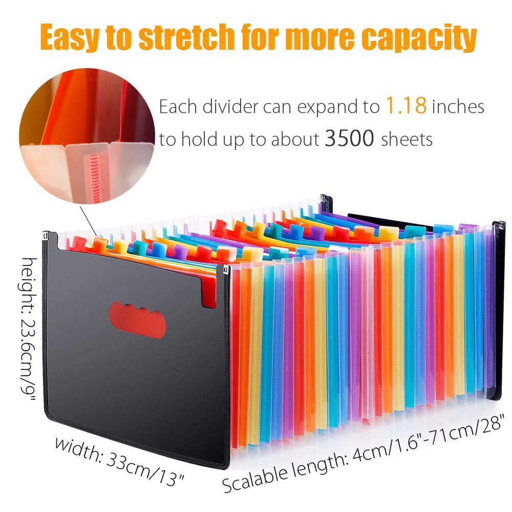 Classeur Extensible A4 HAKZEON - 37 Poches Multicolores Avec Couvercle Et étiquettes - Organiseur De Dossiers En Plastique