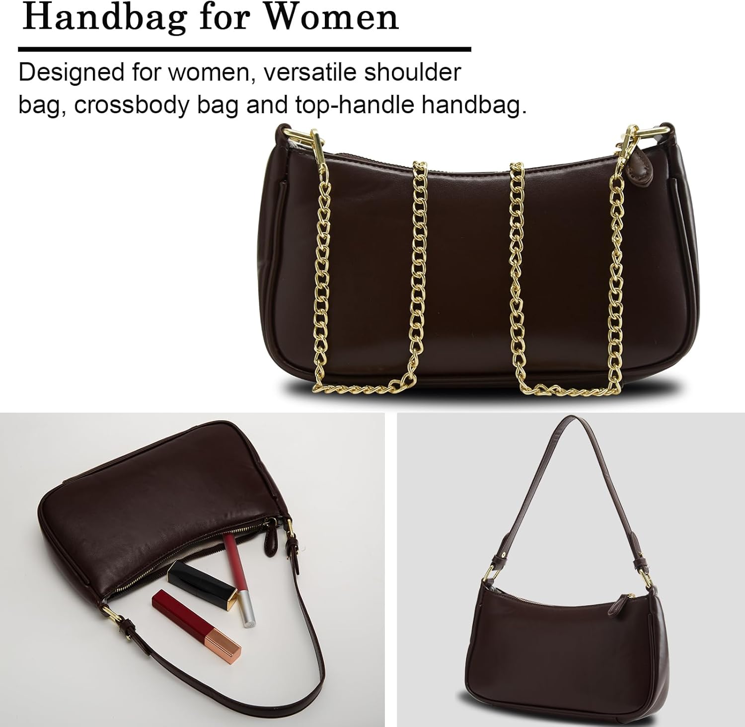 Crescent Shoulder Bag for Women Trendy Tote Handbag Purse Vegan Leather Clutch Handbag with 2 Removable Straps - Image 7