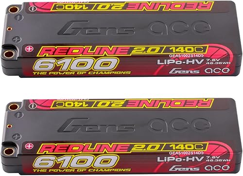 Gens ace Redline 2.0 Series 6100mAh 2S Lipo Batería 140C 7.6V HV HardCase Lipo Batería (2 piezas)