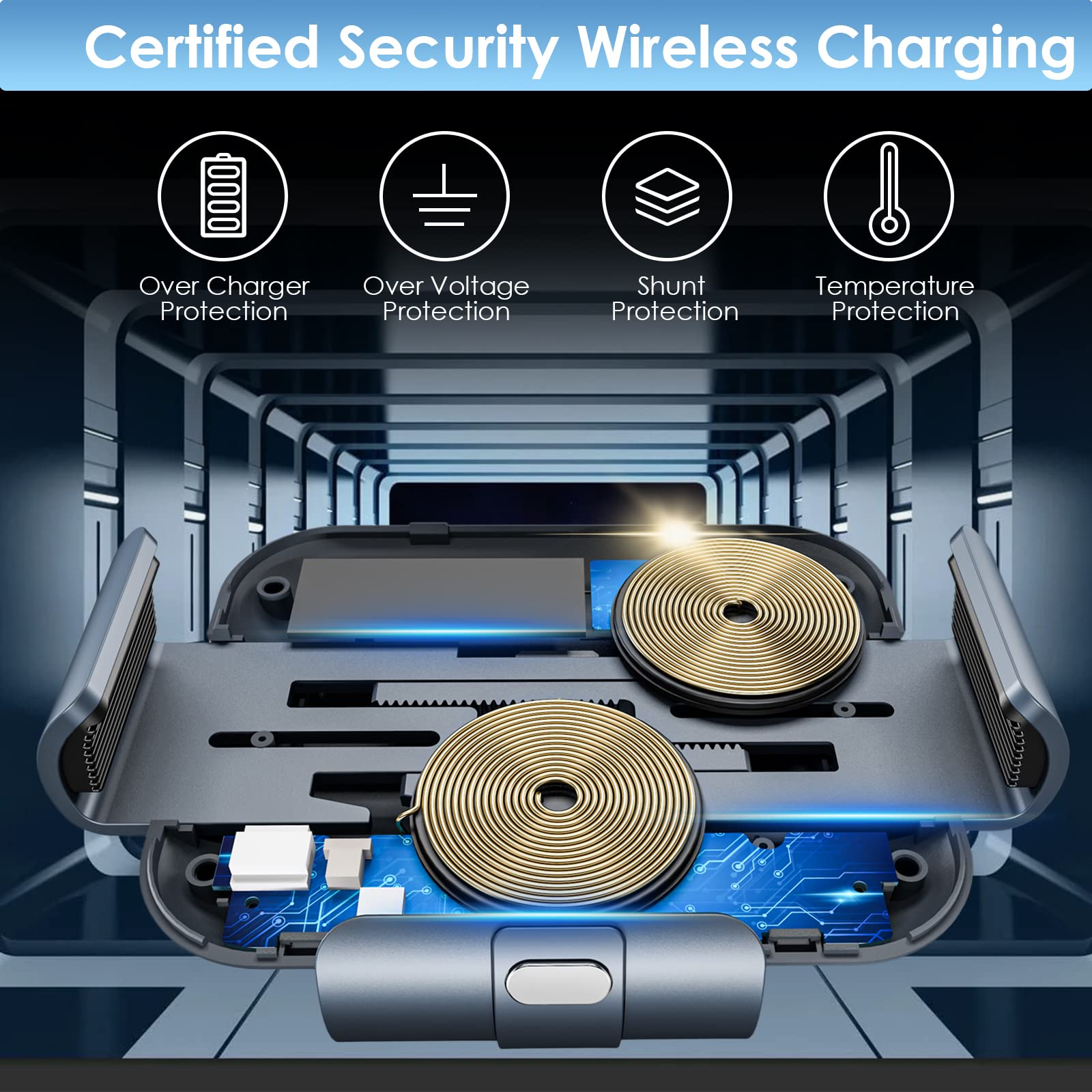 Qi samochodowy uchwyt na telefon komórkowy 15 W, z funkcją ładowania, podwójna cewka, bezprzewodowa ładowarka samochodowa, szybka ładowarka samochodowa, duża moc ssania do Samsung Galaxy Z Fold 4/3/2