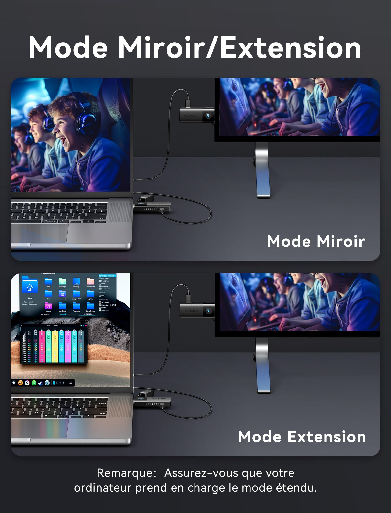 VENTION Mini HDMI sans Fil 50M, Émetteur et récepteur HDMI sans Fil 1080P@60Hz,Plug & Play, 5GHz, pour Ordinateur Portable, PC vers TV HD, Moniteur, Projecteur,Noir