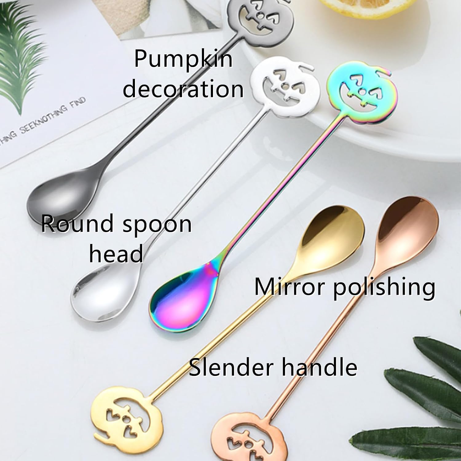 Halloween Pumpkin Spoons, Gold, 5 PCS